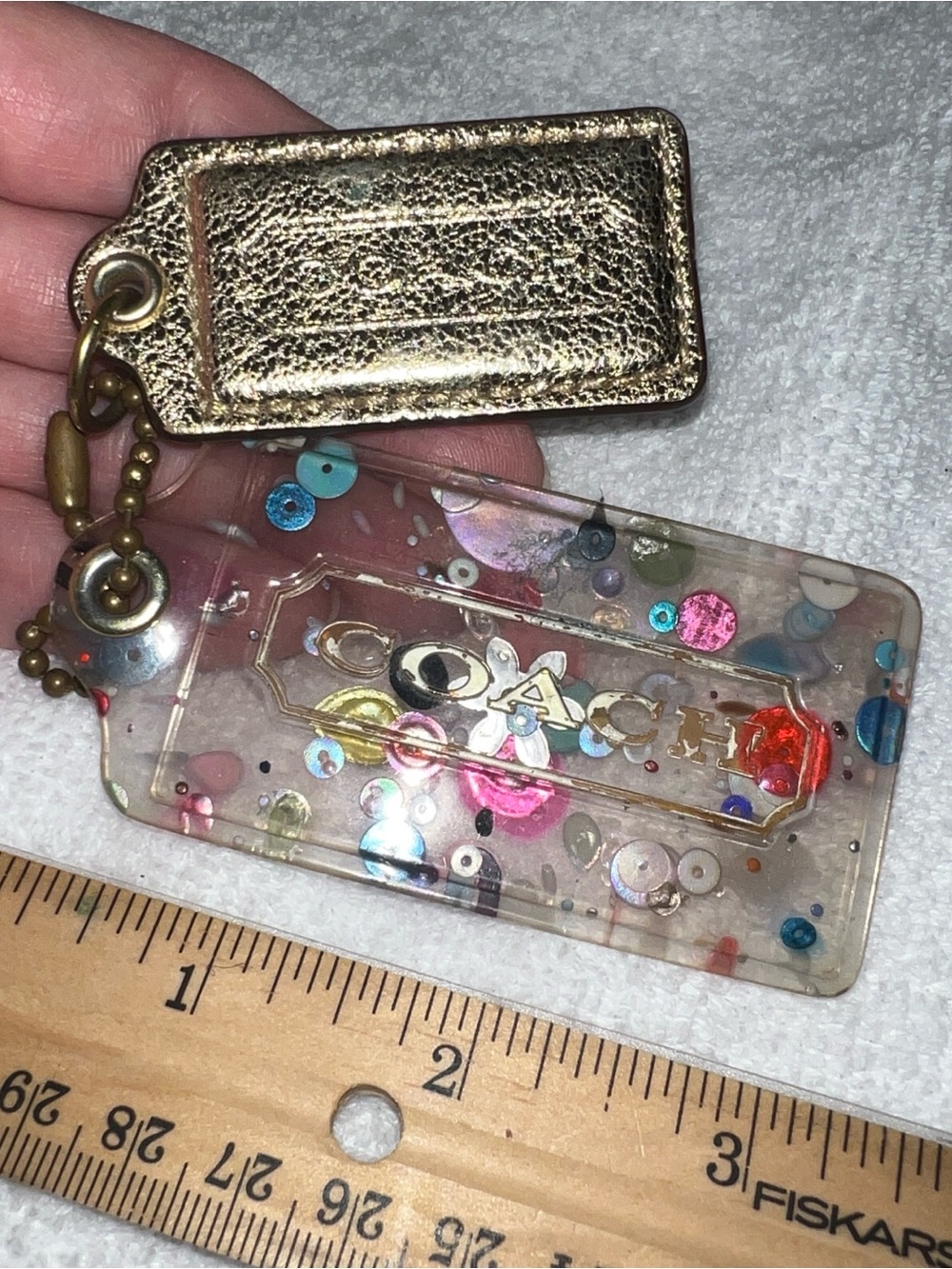 3.5" Coach Poppy XL Multicolor Confetti Lucite Hangtag Bag Fob Charm Keychain